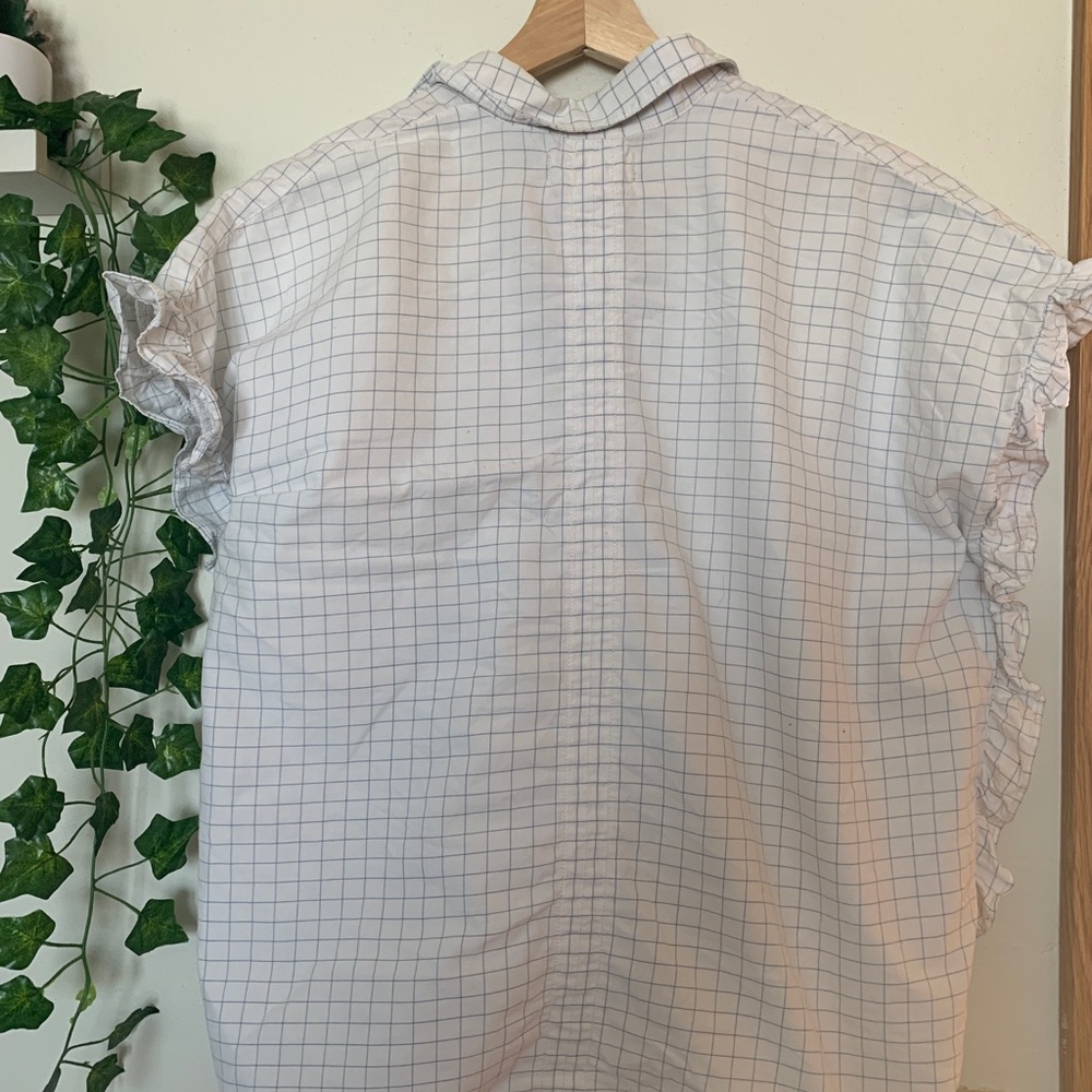 Windowpane ruffle button down blouse - Picture 2 of 3